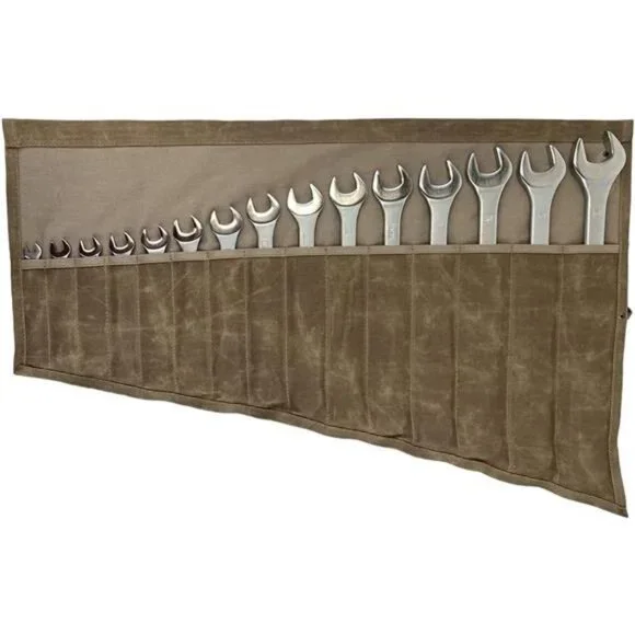 Large Wrench Tool Roll with 15 Pockets, Portable Pouch, Rectangular Case